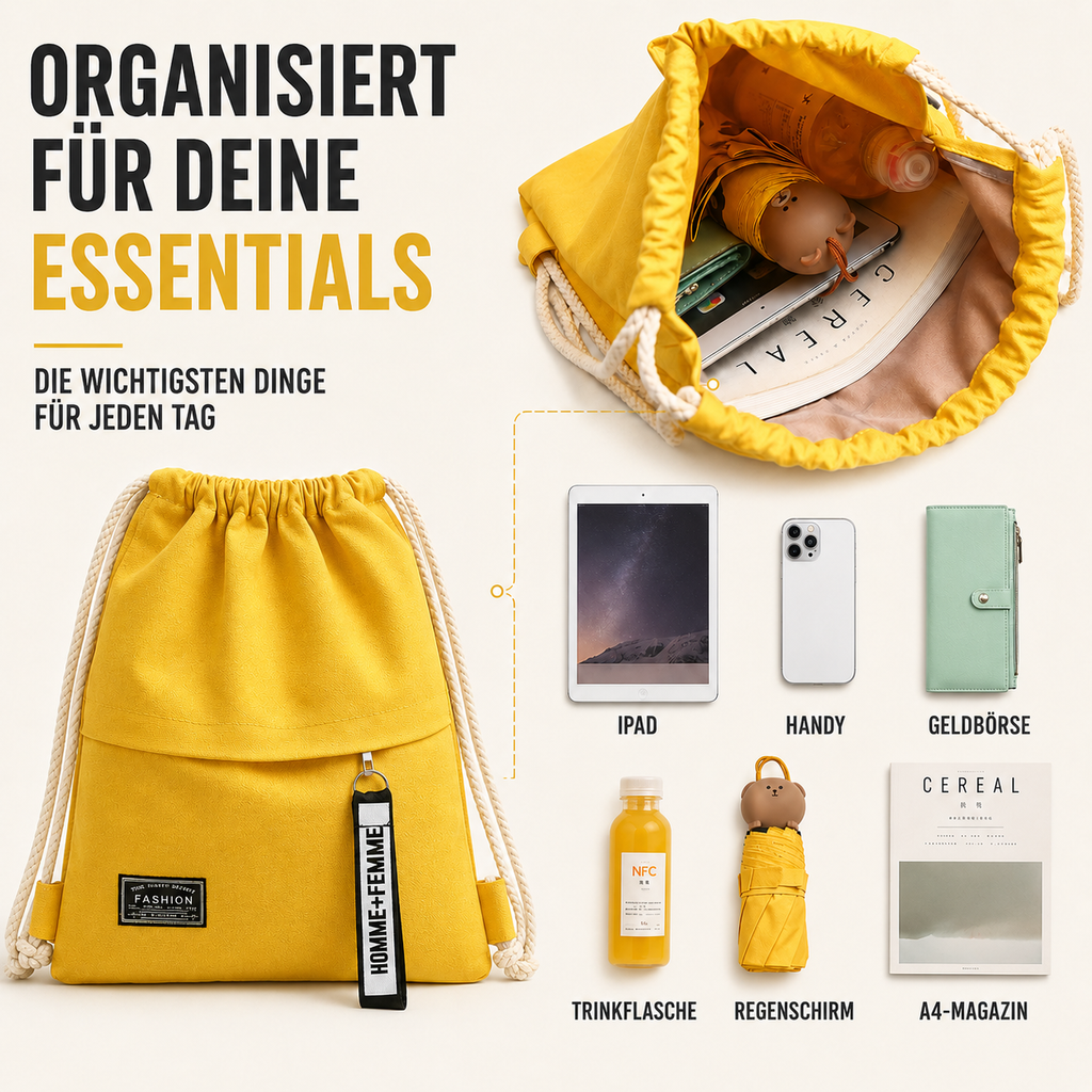 Linenovo Weiches Leinen-Zugbeutel-Rucksack
