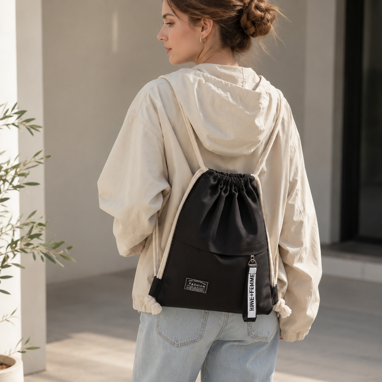 Linenovo Weiches Leinen-Zugbeutel-Rucksack