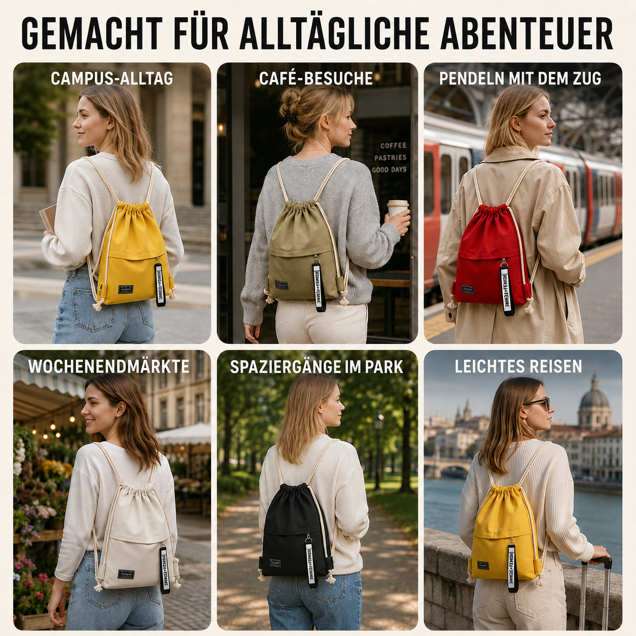 Linenovo Weiches Leinen-Zugbeutel-Rucksack