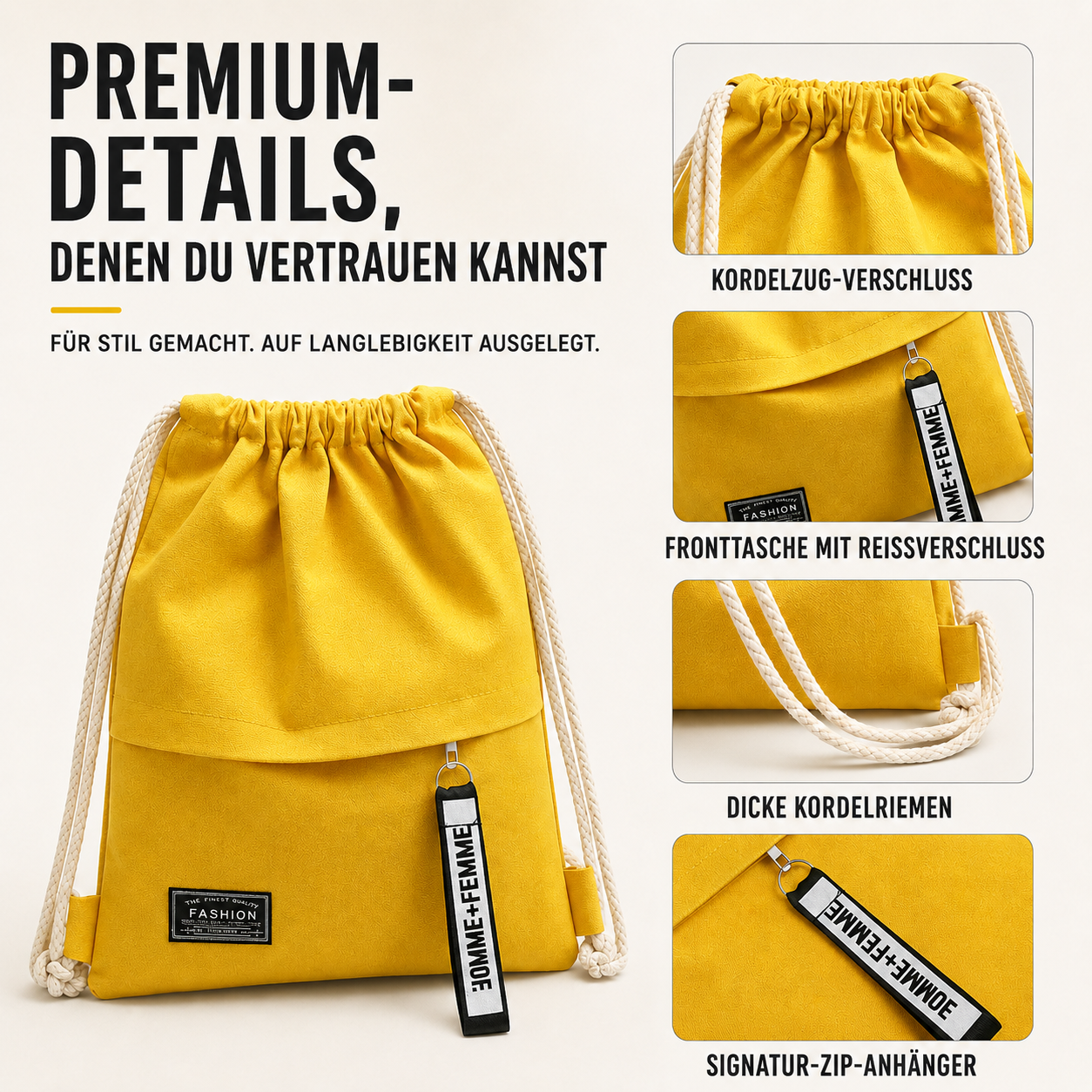 Linenovo Weiches Leinen-Zugbeutel-Rucksack