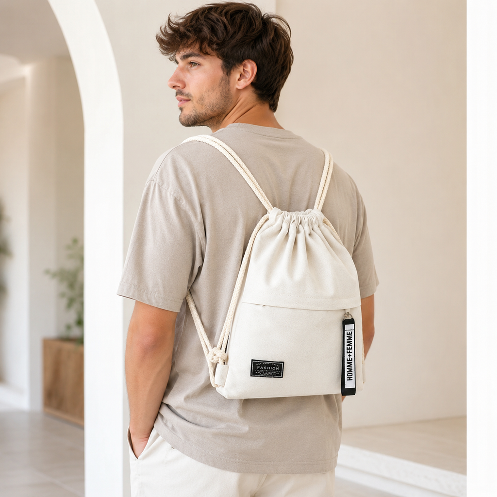 Linenovo Weiches Leinen-Zugbeutel-Rucksack