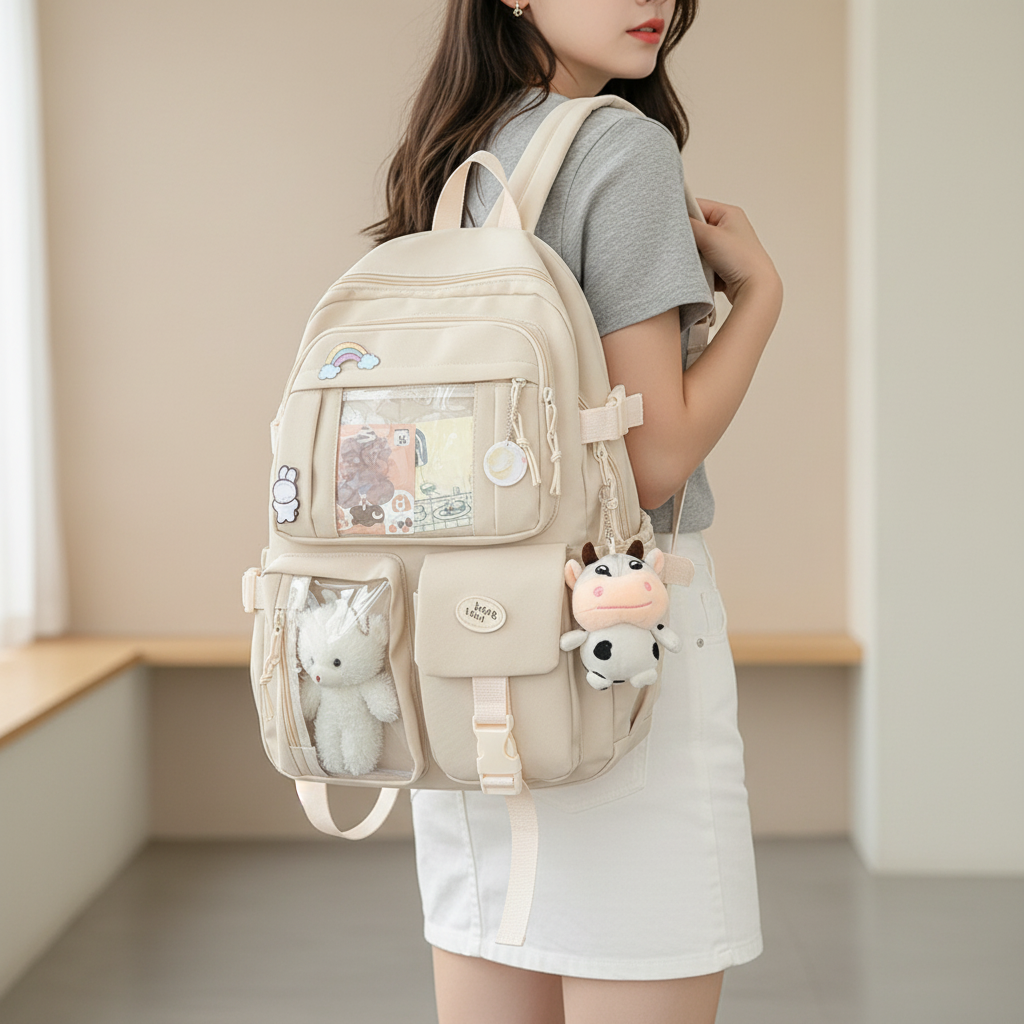 Lunaria Niedlicher Nylon-Schulrucksack