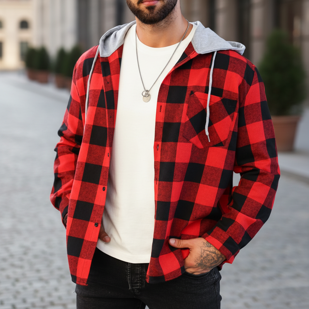 Herren Relaxed Hooded Shirt-Jacke