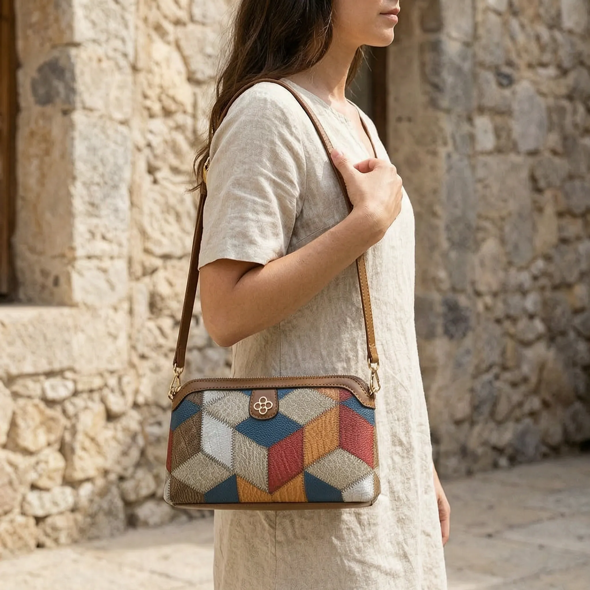 Mosaiqua Kleine Patchwork-Umhängetasche