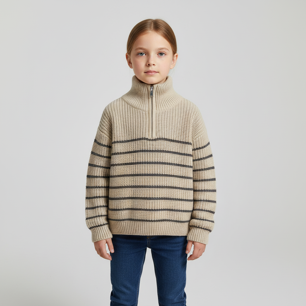 Gerippter Strickpullover mit Halbzip