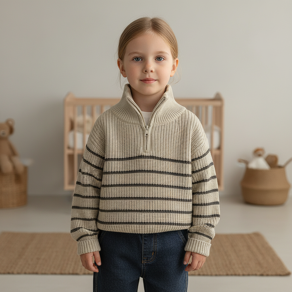 Gerippter Strickpullover mit Halbzip