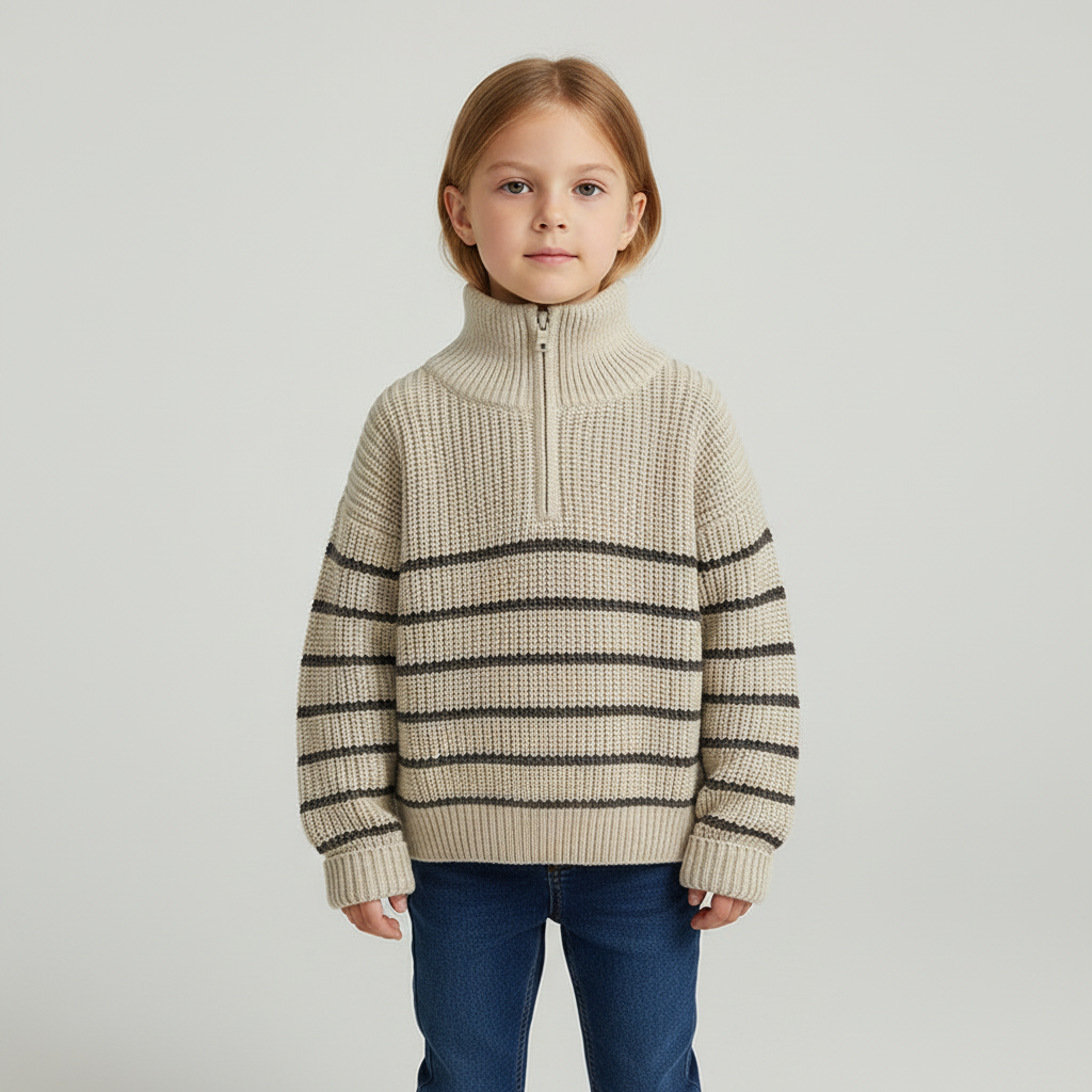 Gerippter Strickpullover mit Halbzip
