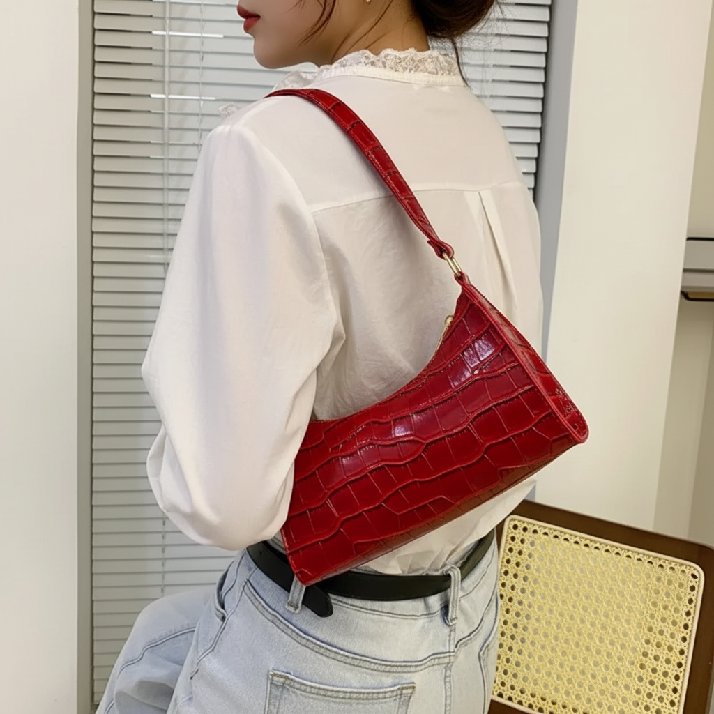 Weiche Baguette-Schultertasche aus PU