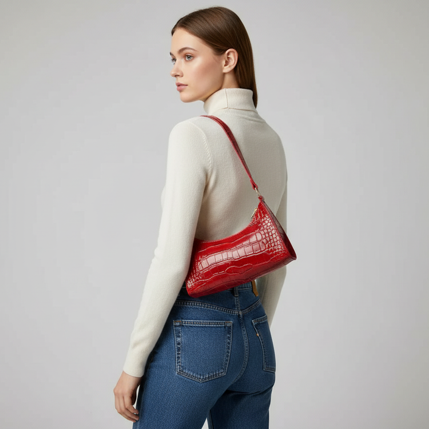 Weiche Baguette-Schultertasche aus PU