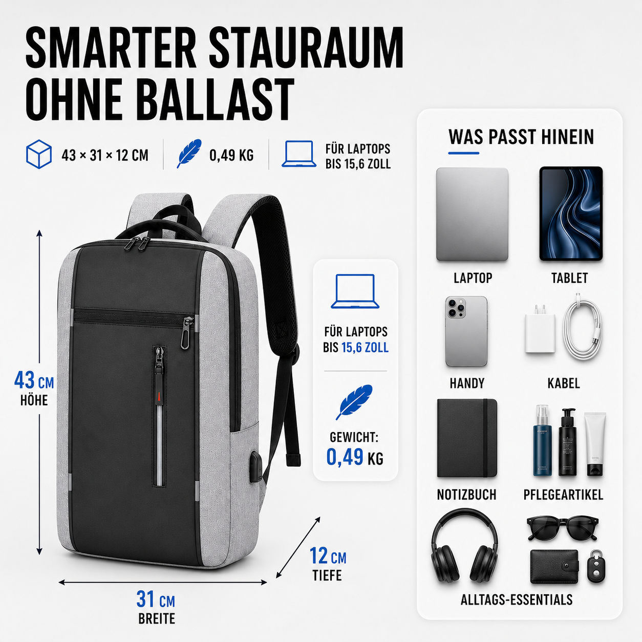 Spritzwassergeschützter Business-Rucksack