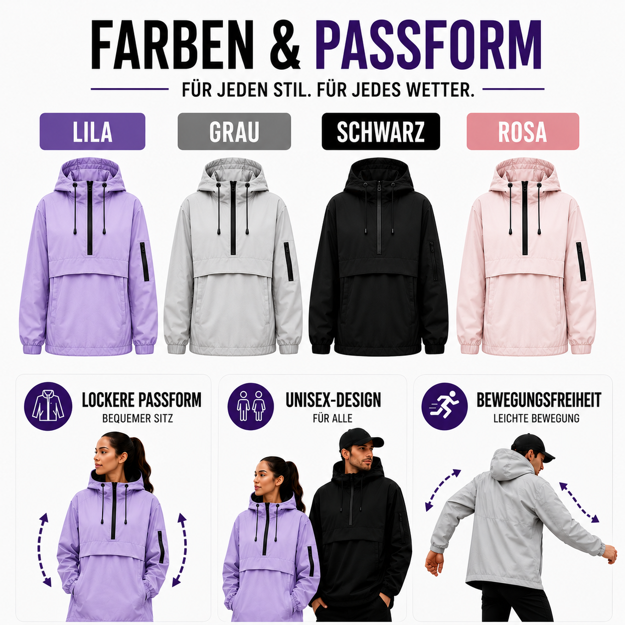 Wasserdichter Allwetter-Mantel mit Kapuze & Fronttasche – StormShield Parka
