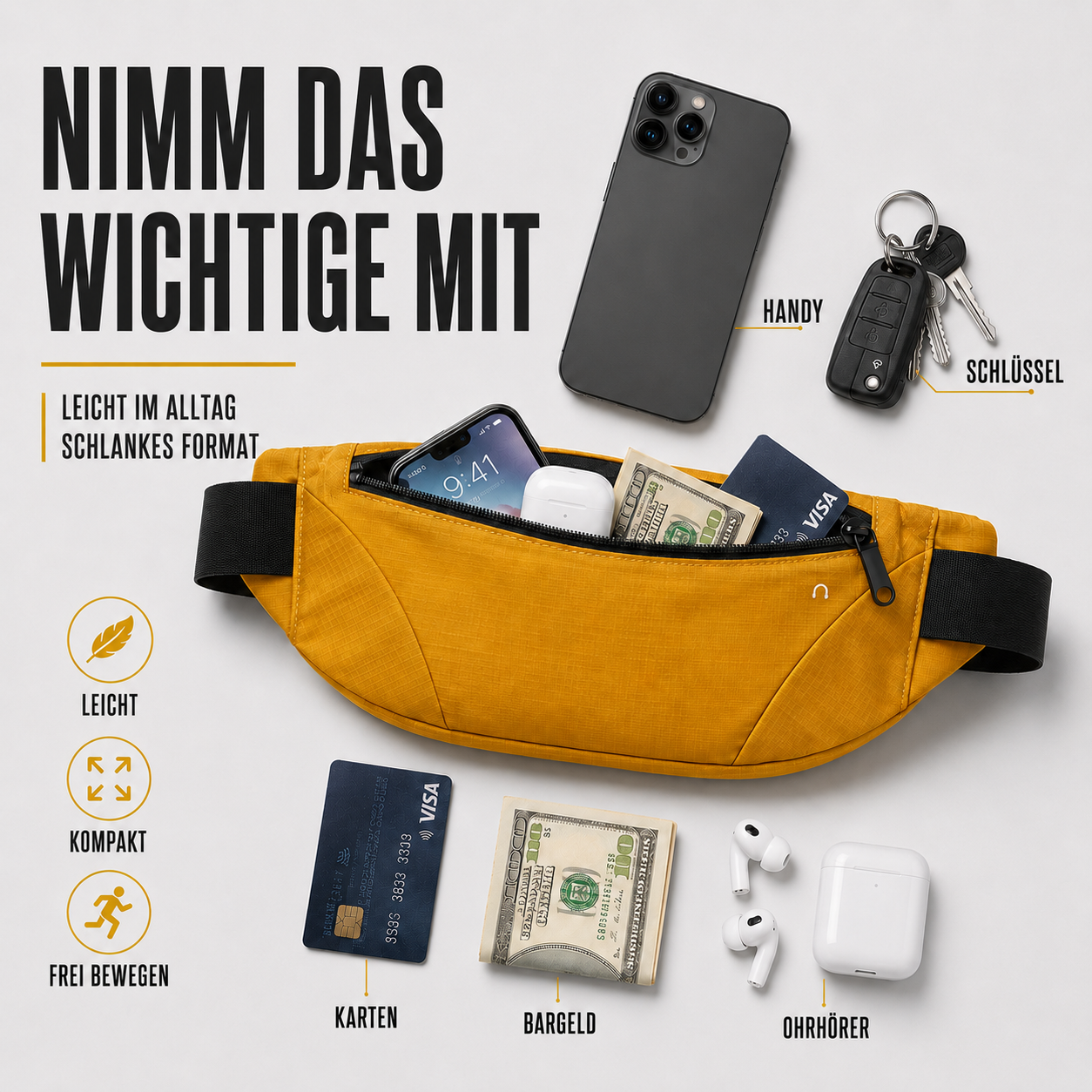 StrideLume Leichte Wasserdichte Gürteltasche