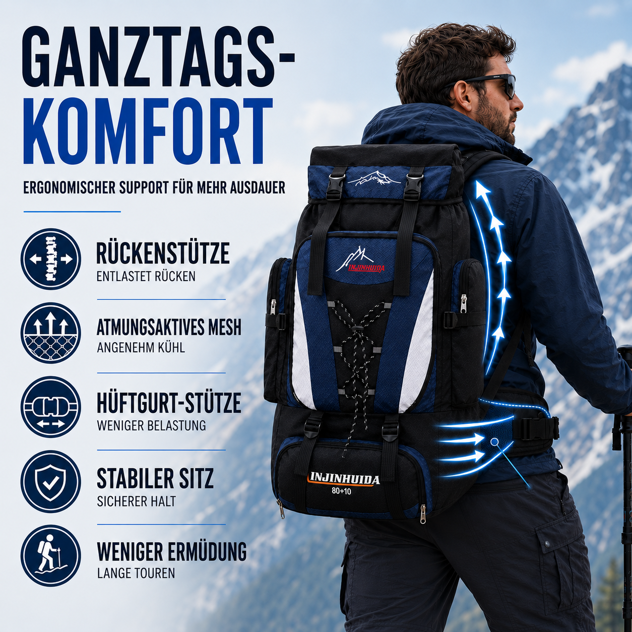 Trekking-Rucksack mit großem Volumen