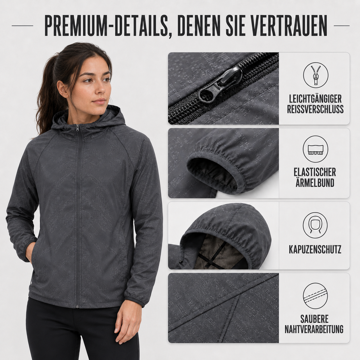 VeloGuarda Packbare Fahrradjacke mit Kapuze