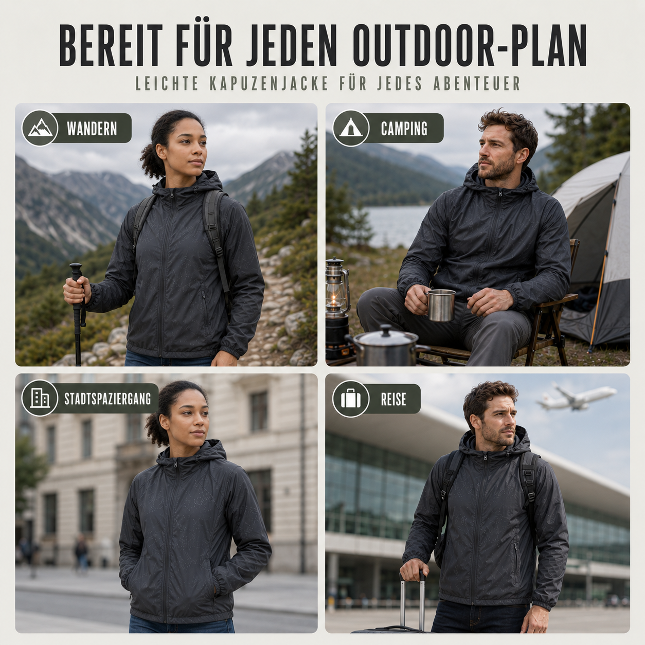 VeloGuarda Packbare Fahrradjacke mit Kapuze