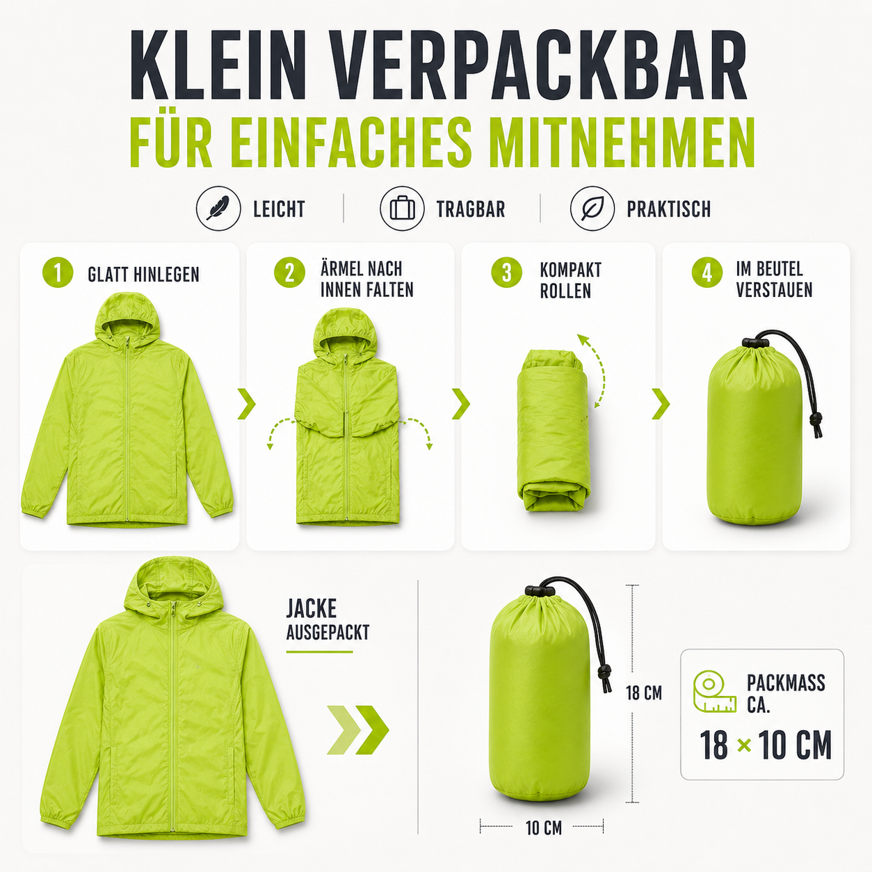VeloGuarda Packbare Fahrradjacke mit Kapuze