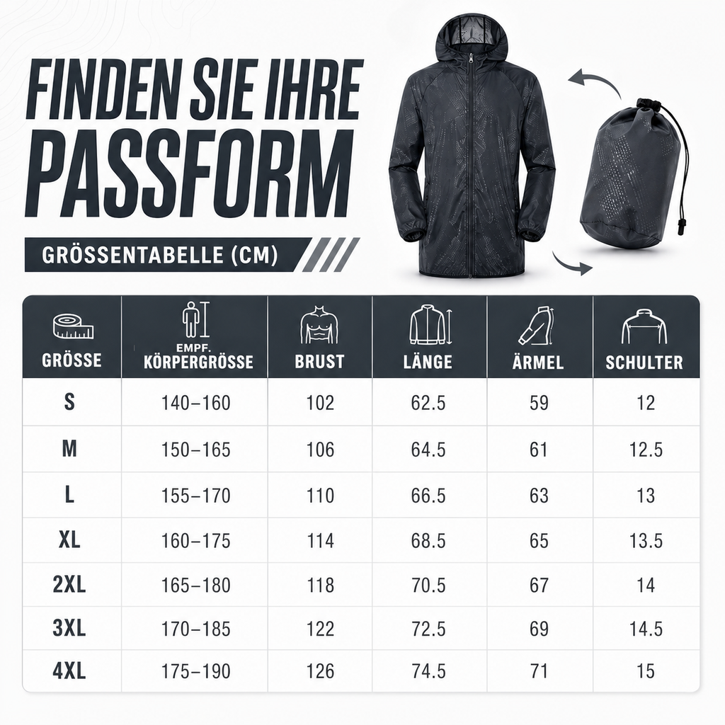 VeloGuarda Packbare Fahrradjacke mit Kapuze