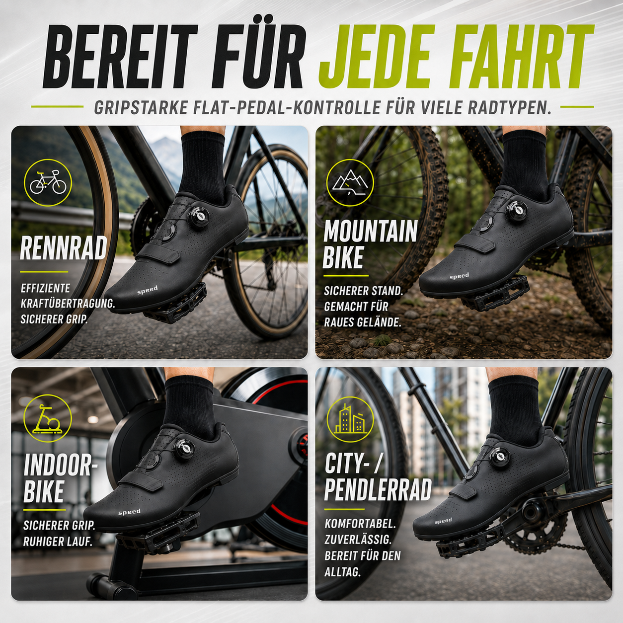 Velodrix Klickpedalfrei-Flatpedal-Radschuh