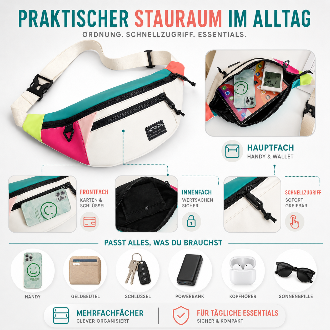 Veltroxa Lässige Nylon-Crossbody-Tasche