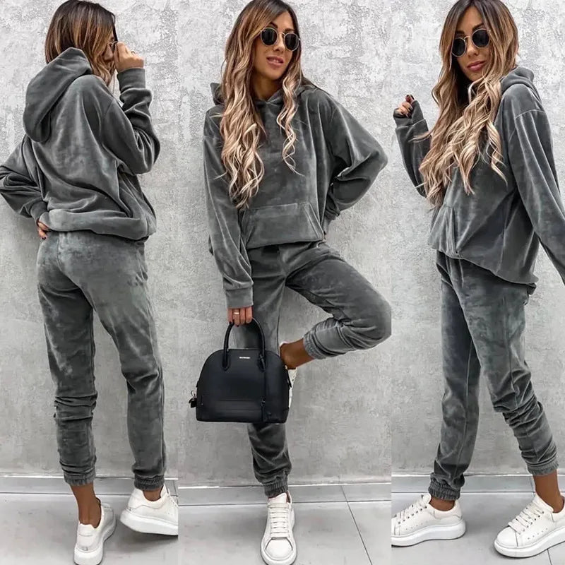 Velvura Kapuzen-Loungewear 2-teiliger Trainingsanzug