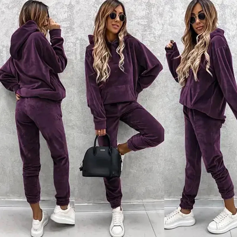Velvura Kapuzen-Loungewear 2-teiliger Trainingsanzug