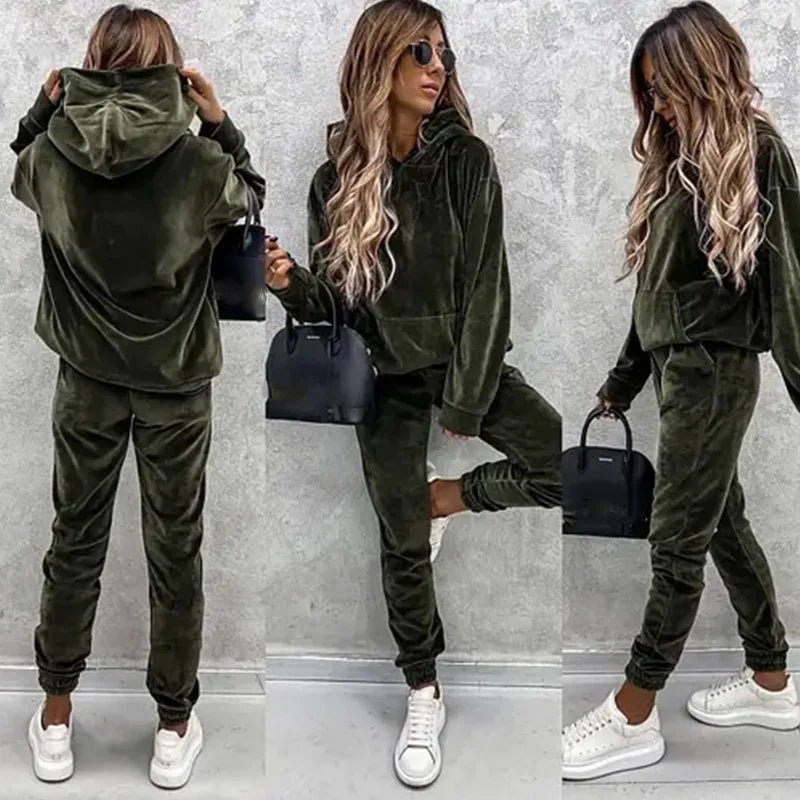 Velvura Kapuzen-Loungewear 2-teiliger Trainingsanzug