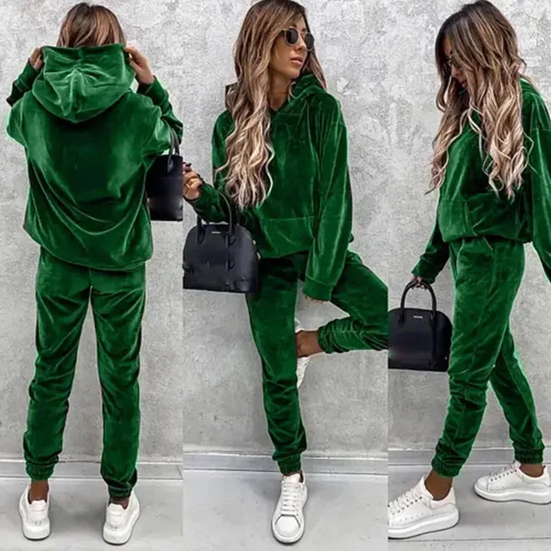 Velvura Kapuzen-Loungewear 2-teiliger Trainingsanzug