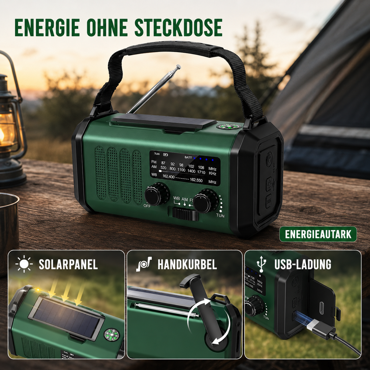 Notfallradio mit Kurbel, Solar & Powerbank – Kompakt & Zuverlässig