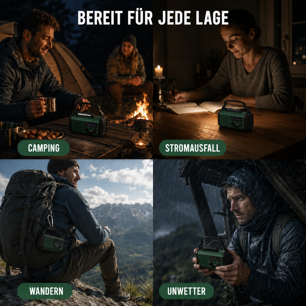 Notfallradio mit Kurbel, Solar & Powerbank – Kompakt & Zuverlässig