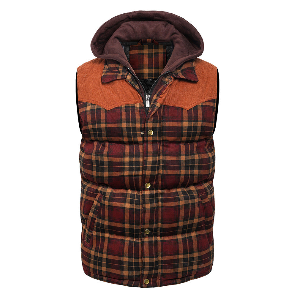 Herren Weste Tartan-Karo – gefütterter Bodywarmer mit Kapuze