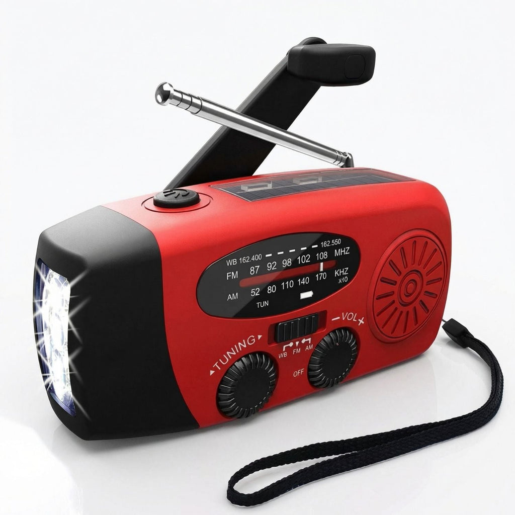 Notfall-Kurbelradio mit Solar- und USB-Aufladung sowie Taschenlampe