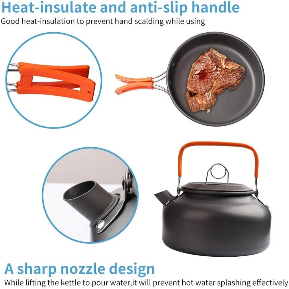 Tragbares Camping-Kochgeschirr-Set – leicht, antihaftbeschichtet