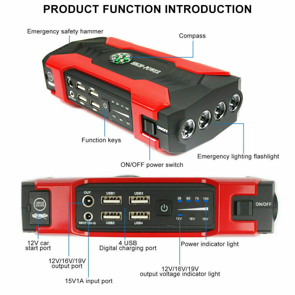 Tragbarer Auto-Starthilfe-Booster mit Powerbank & Notfalltaschenlampe