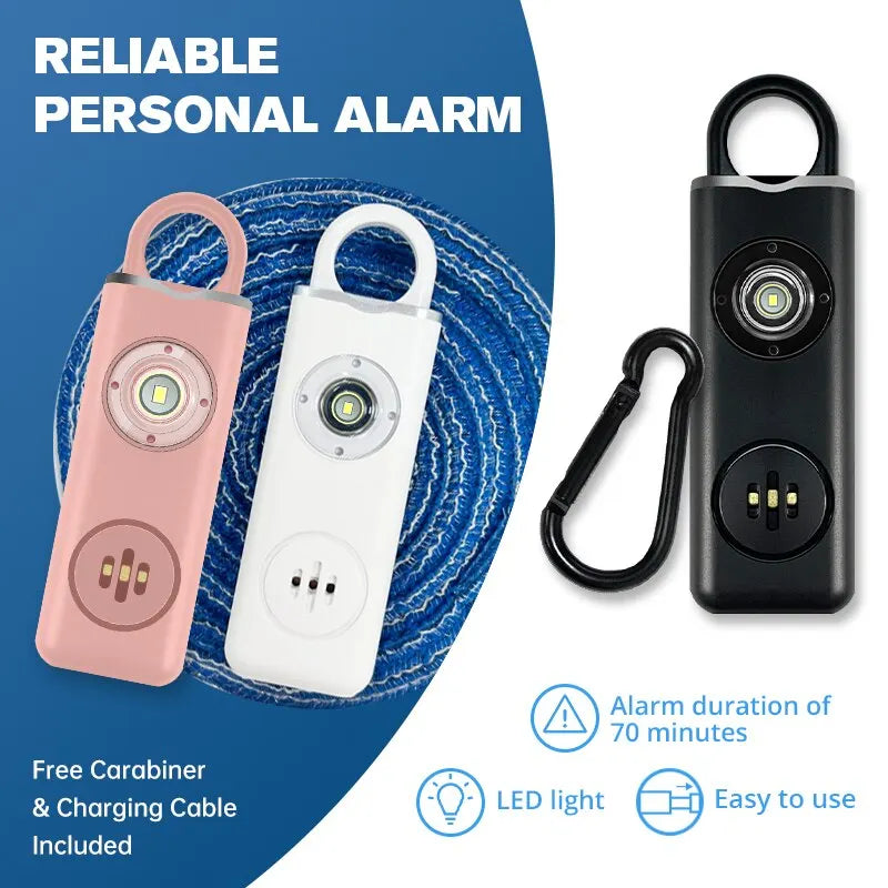 Selbstverteidigungs-Alarm-Schlüsselanhänger – 130dB wiederaufladbarer Personenalarm mit LED-Licht & Karabiner