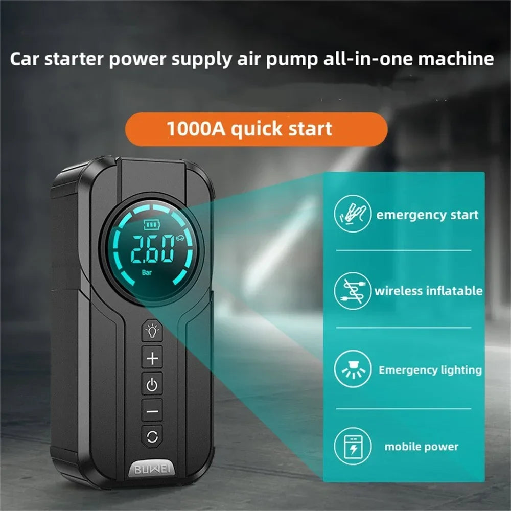 4-in-1 Auto-Starthilfe-Booster mit Kompressor & USB-Powerbank