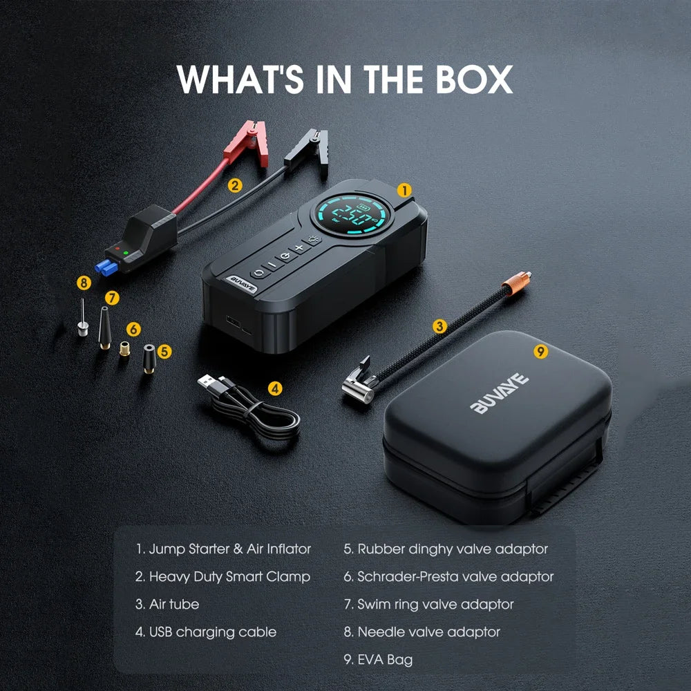 4-in-1 Auto-Starthilfe-Booster mit Kompressor & USB-Powerbank