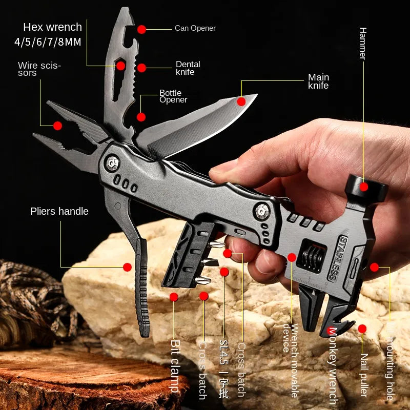 Robuste Multifunktions-Zange mit Hammer – 7-in-1 Überlebens-Werkzeug