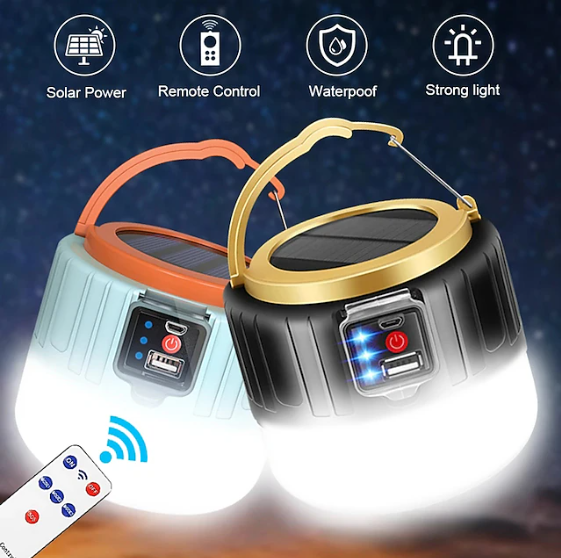 Camping-Licht – USB & solar wiederaufladbare Zeltlaterne mit Fernbedienung