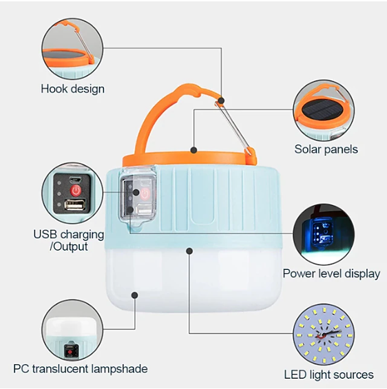 Camping-Licht – USB & solar wiederaufladbare Zeltlaterne mit Fernbedienung