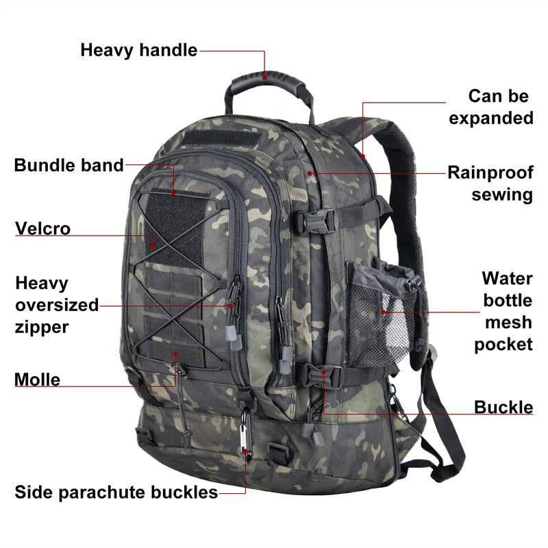 60L Rucksack im Militärstil – Outdoor-Rucksack, wasserabweisend