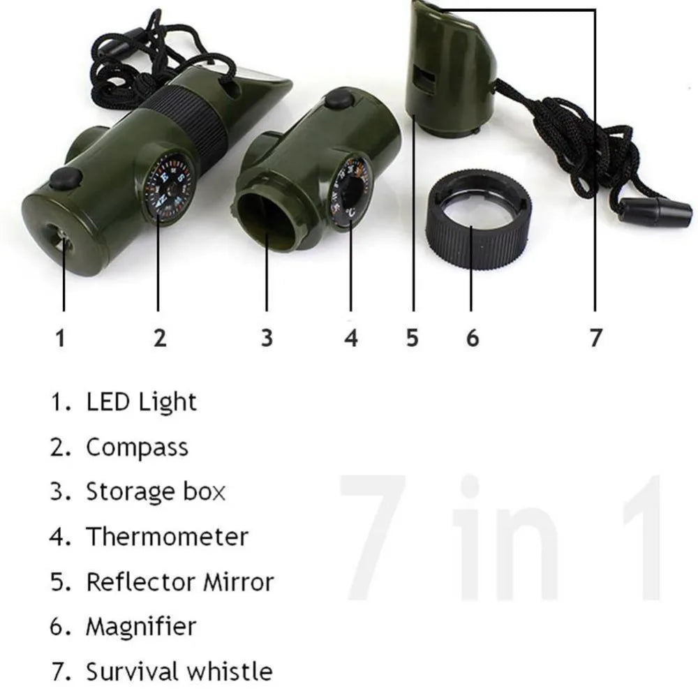 7-in-1 Notfall-Überlebenspfeife – multifunktionales Outdoor-Werkzeug