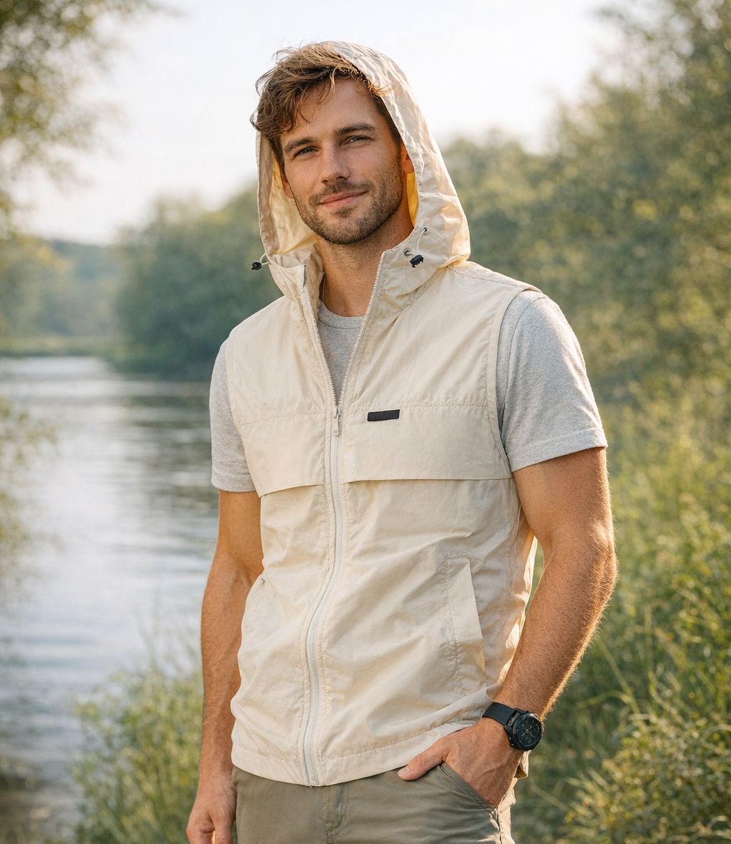 Herren Weste mit Kapuze – leicht und winddicht für Angeln und Wandern