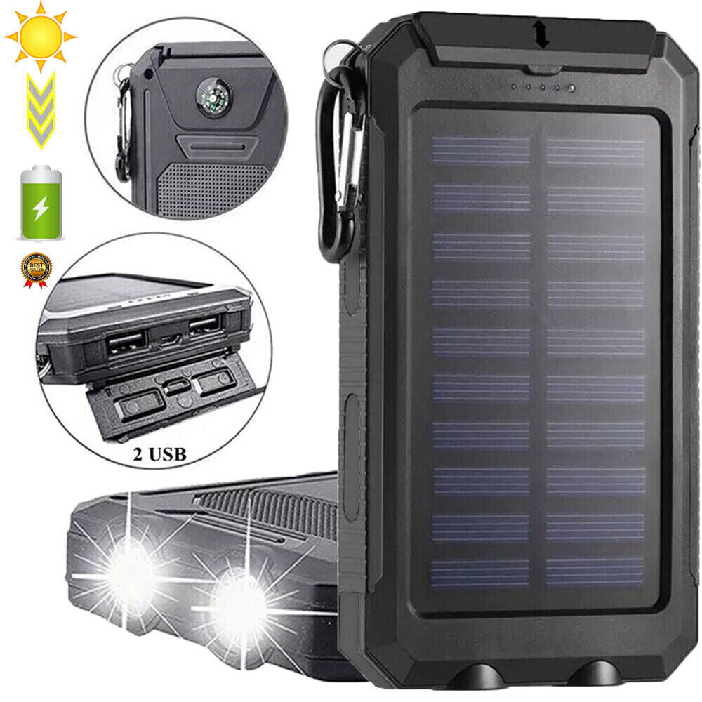 10.000mAh Solar-USB Doppel-Ladegerät – wasserdicht, stoßfest, mit LED-Licht