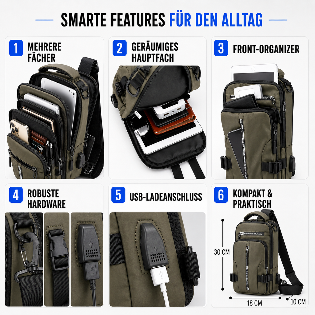 Taschen Schulterrucksack Wasserabweisend mit Anti-Diebstahl & USB – UrbanSecure Bag