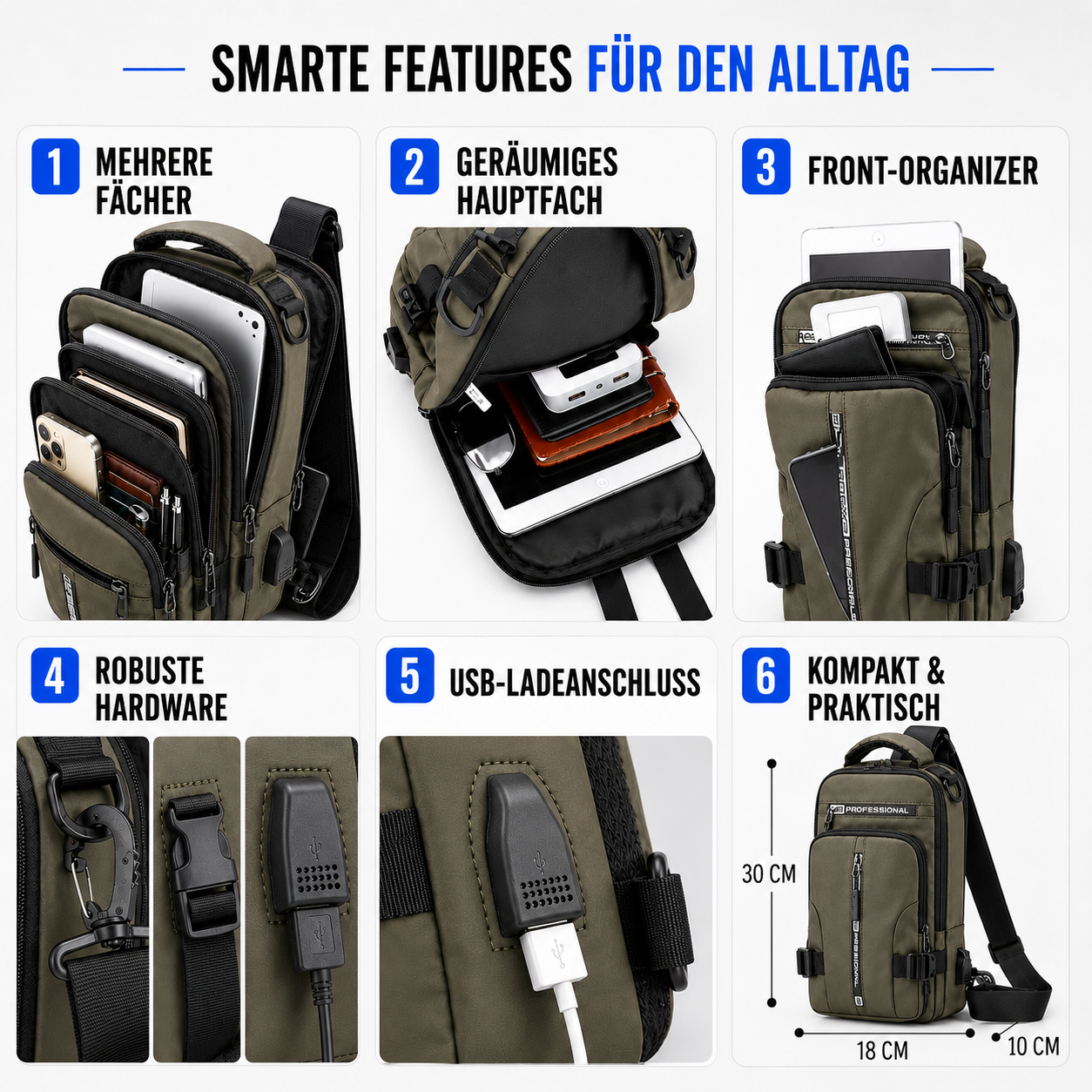 Taschen Schulterrucksack Wasserabweisend mit Anti-Diebstahl & USB – UrbanSecure Bag