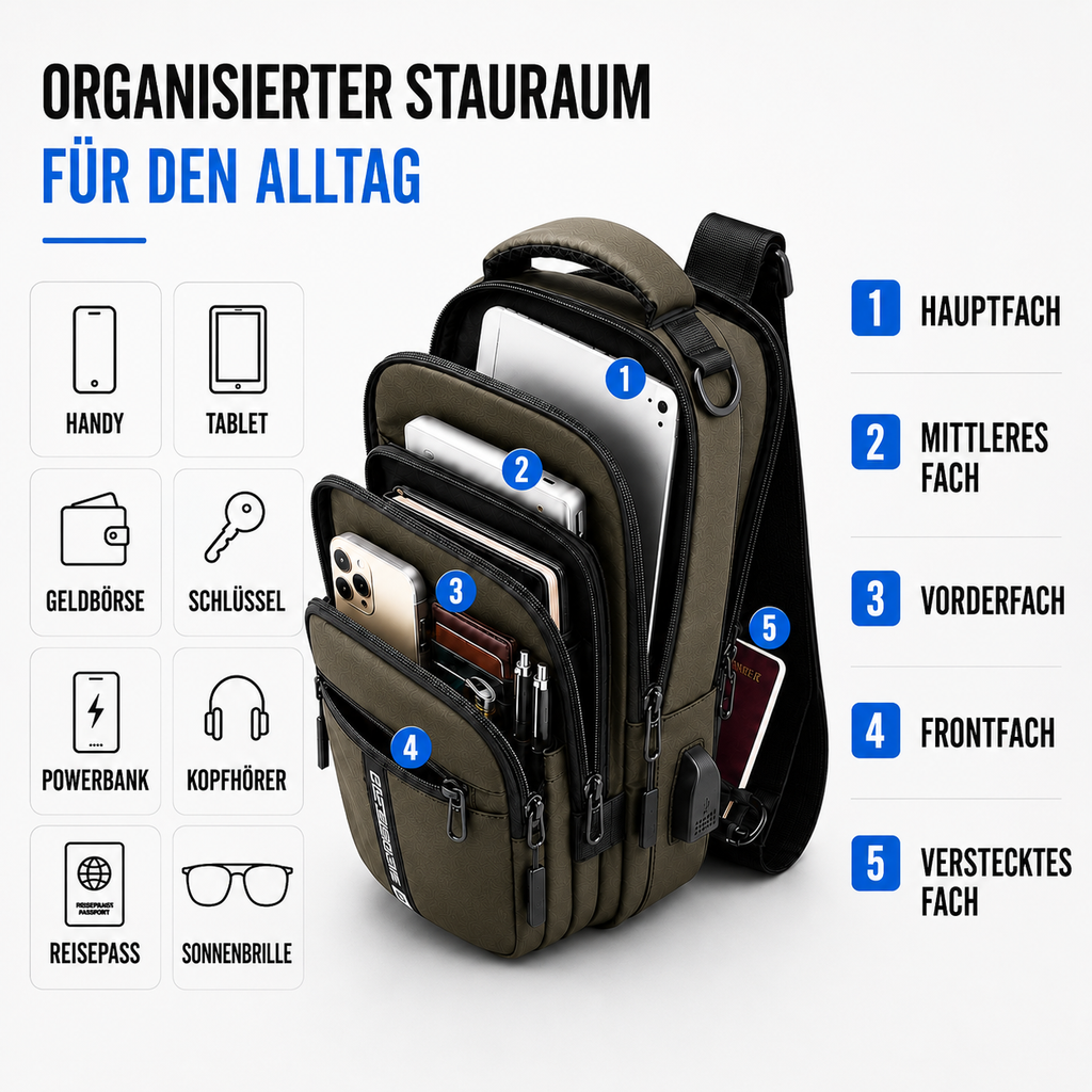 Taschen Schulterrucksack Wasserabweisend mit Anti-Diebstahl & USB – UrbanSecure Bag