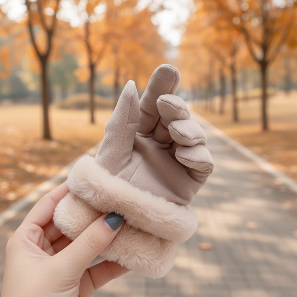 Touchscreen Handschuhe mit Plüschfutter – WinterGrip Beige