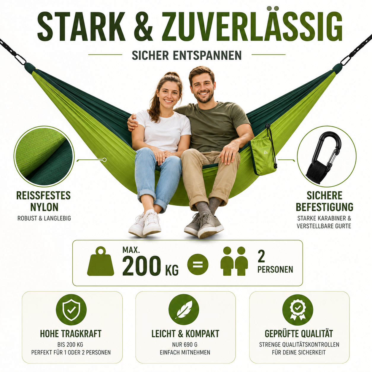Ultraleichte Hängematte 2 Personen – SkyNest Duo