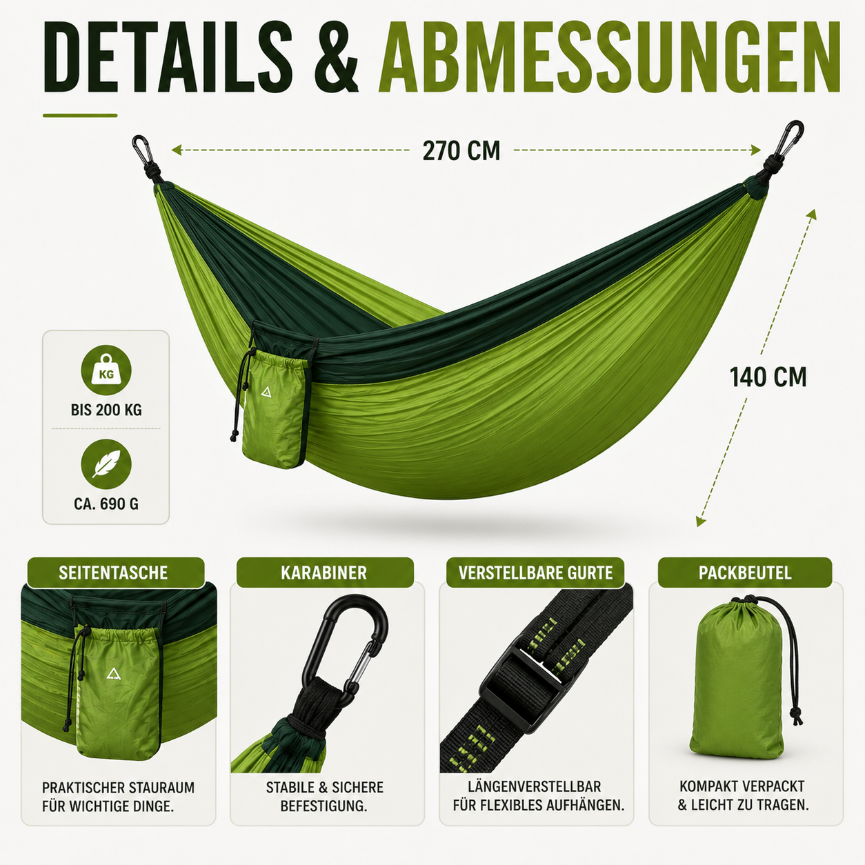 Ultraleichte Hängematte 2 Personen – SkyNest Duo