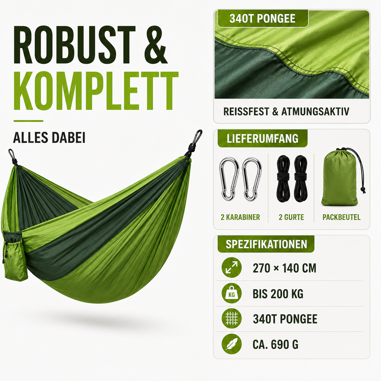 Ultraleichte Hängematte 2 Personen – SkyNest Duo